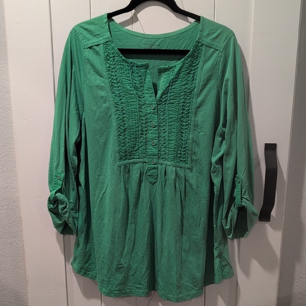 Charter Club Jade Green Women's Tunic with Pleated Front Size 2X